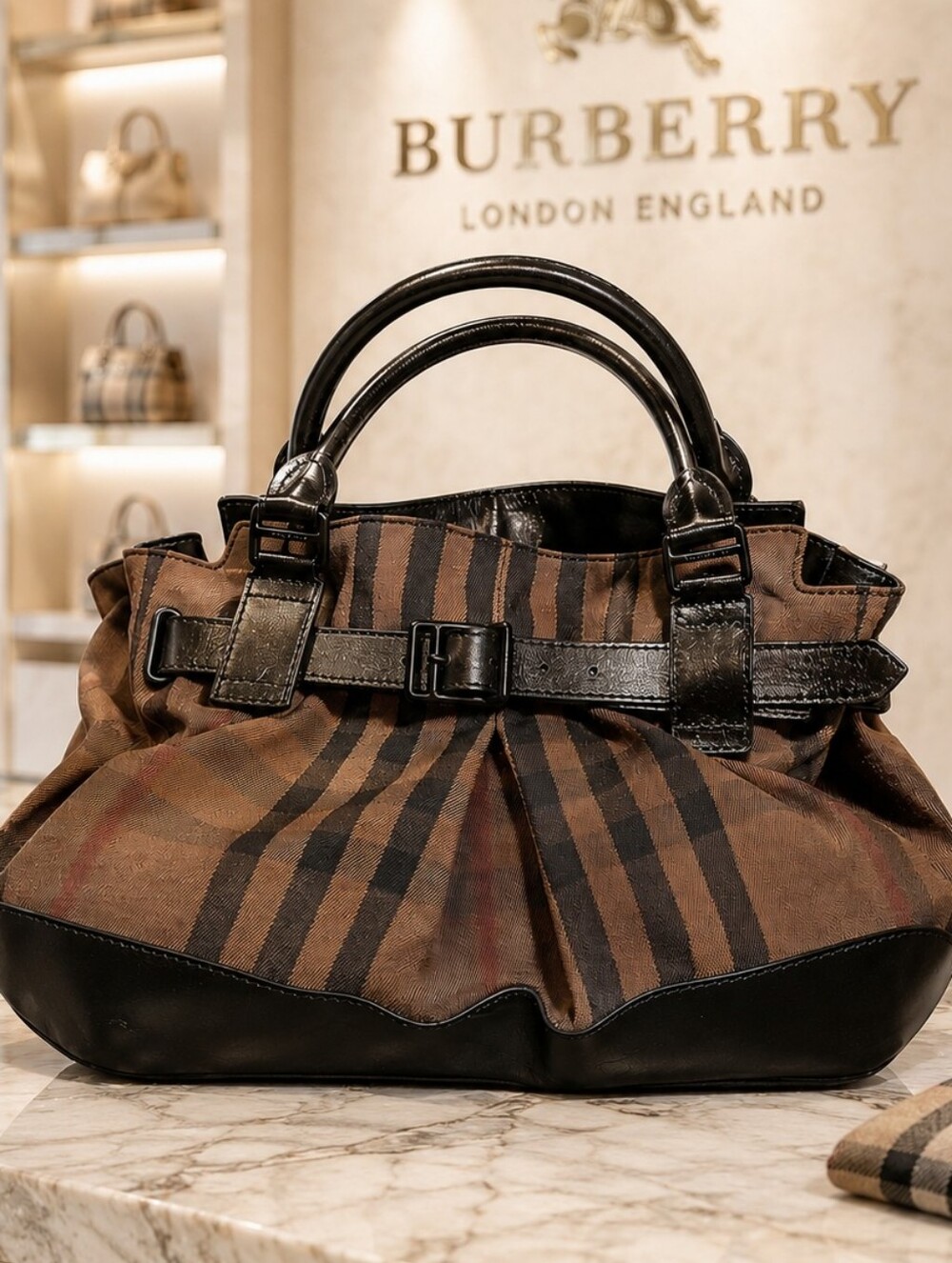Burberry Bicolor Housecheck Satchel. Authentic!